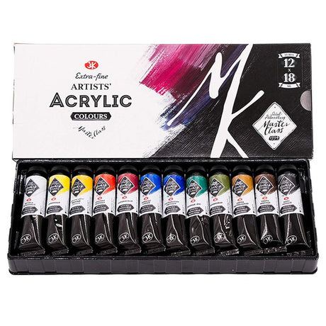 Master Class Acrylic Colour Set of 12 Professional Artist Paints 18ml Tubes - Retail Maharaj
