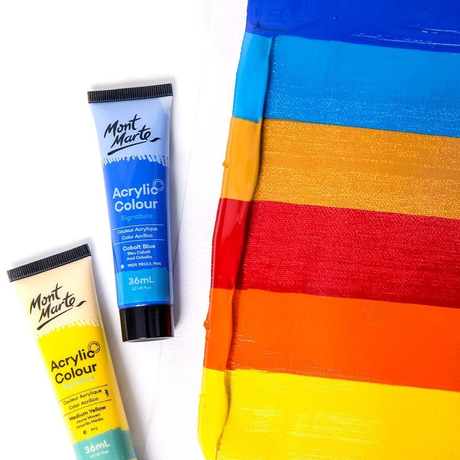 Mont Marte Signature Acrylic Colour Paint Set of 36 Creamy Fast Drying Artist Acrylics for Canvas Wood Paper and Craft - Retail Maharaj