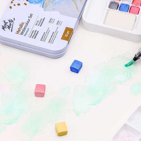 Mont Marte Premium Metallic Watercolour Cake Paint Set with Travel Tin - Retail Maharaj