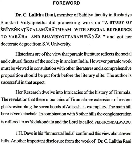 A Study of Sri Venkatacala Mahatmyam with Special Reference to Varaha and Bhavisyottara Puranas - Retail Maharaj