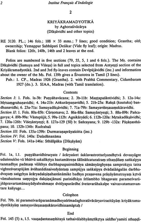 **Descriptive Catalogue of Manuscripts in The French Institute of Pondicherry - Retail Maharaj