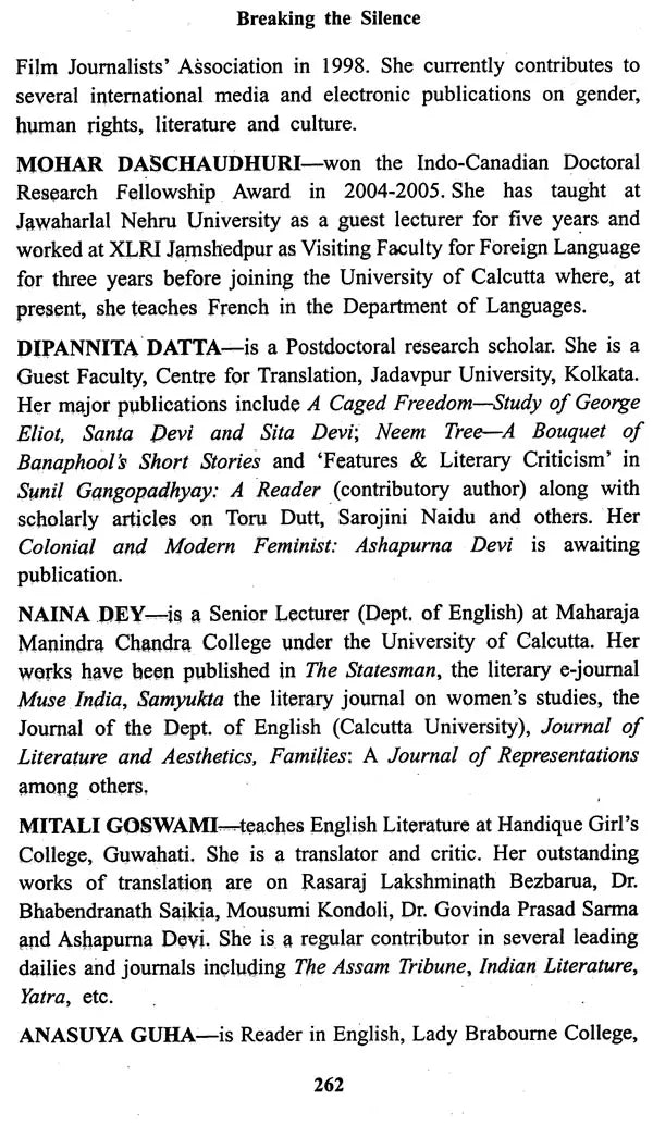 Breaking the Silence: Reading Virginia Woolf, Simone de Beauvoir and Ashapurna Devi