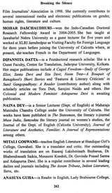 Breaking the Silence: Reading Virginia Woolf, Simone de Beauvoir and Ashapurna Devi
