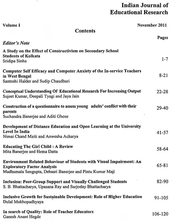 Indian Journal of Educational Research – Volume I (Old Book)