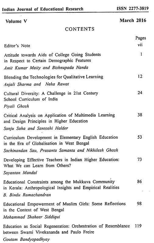Indian Journal of Educational Research: Peer Reviewed- Volume V
