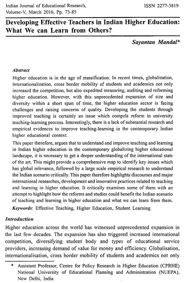 Indian Journal of Educational Research: Peer Reviewed- Volume V