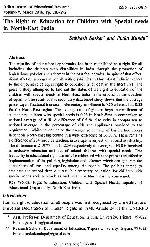 Indian Journal of Educational Research: Peer Reviewed- Volume V
