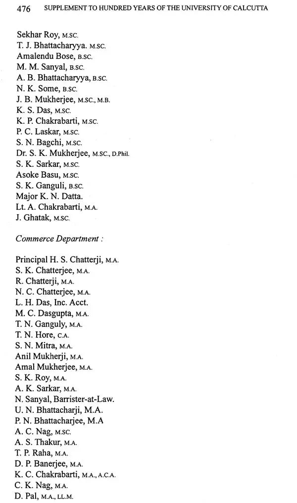 Hundred Years of the University of Calcutta (Supplement 1857-1956)