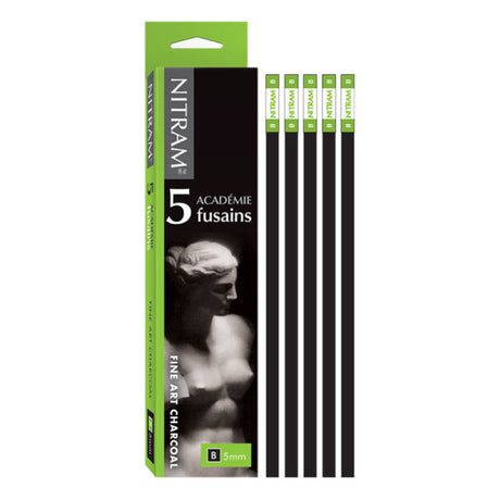Nitram Académie Fusain B Soft Charcoal Batons 5mm Square - Retail Maharaj