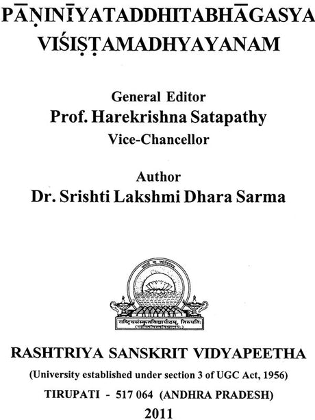A Special Study of Taddhit in Panini - Retail Maharaj