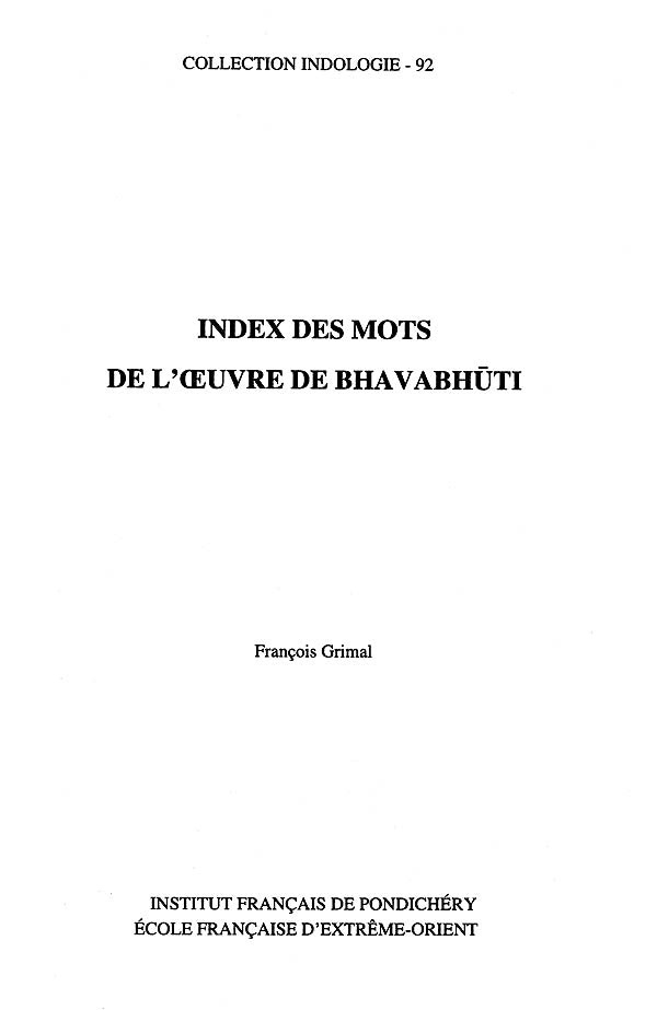Index Des Mots De L'Œuvre de Bhavabhuti - Retail Maharaj