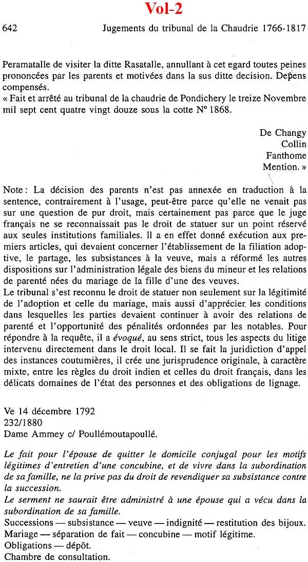 Jugements du Tribunal de la Chaudrie de Pondichéry 1766–1817 (Set of 2 Volumes) - Retail Maharaj