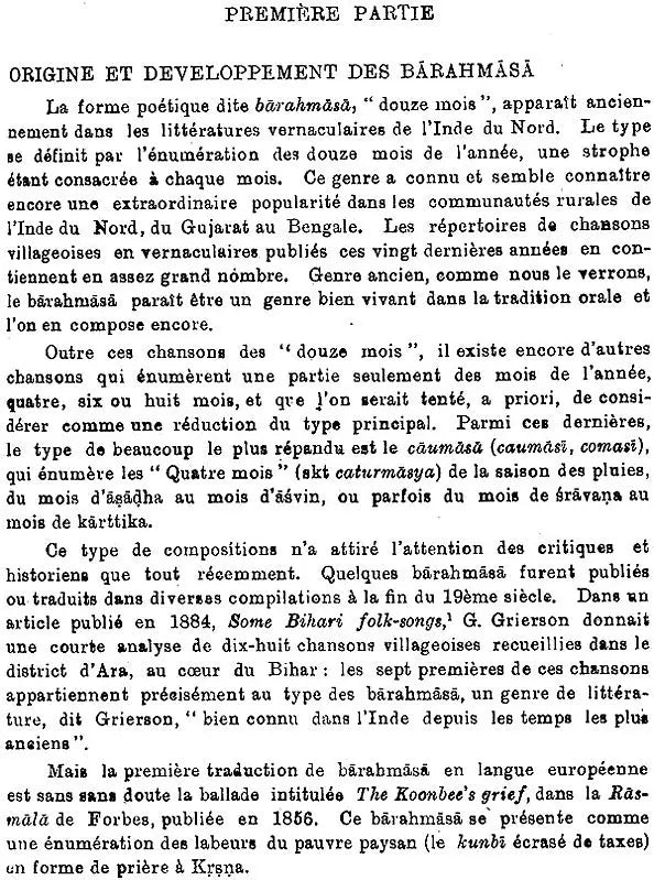 Barahmasa: Les Chansons Des Douze Mois Dans Les Littératures Indo-Aryennes (An Old and Rare Book) - Retail Maharaj