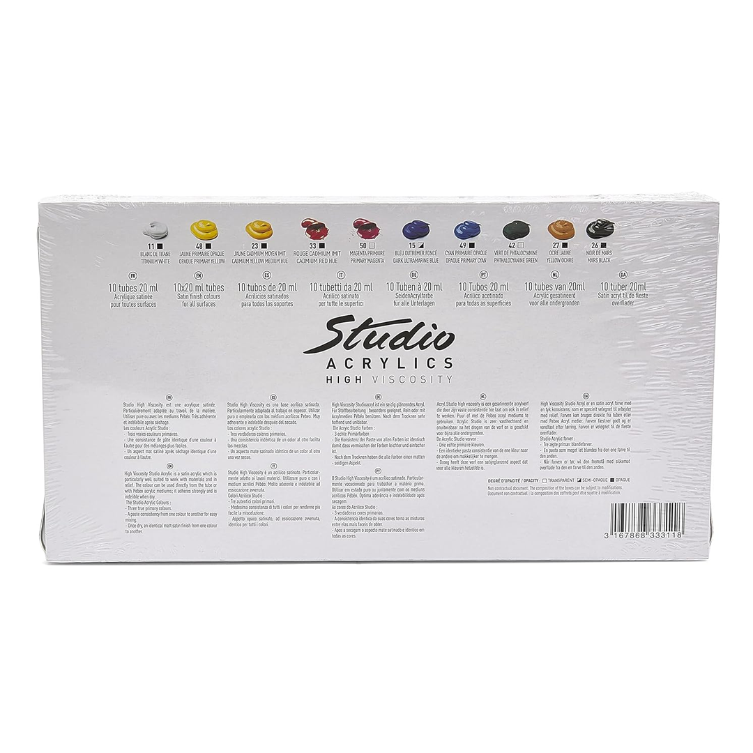 Pebeo Studio Acrylics High Viscosity Sets Thick Satin Finish Artist Acrylic Paint Tubes for Canvas Wood and Mixed Media - Retail Maharaj