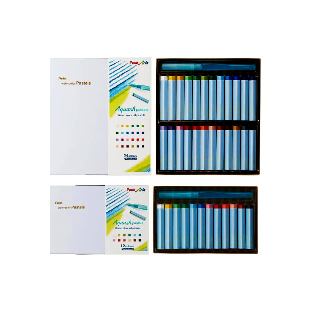 Pentel Aquash Watercolor Oil Pastels Set with Water Brush Pen - Retail Maharaj