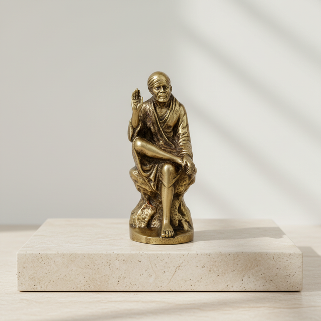 Sai Baba Statue – 4 x 1.5 Inches | Brass Saibaba Idol / Sai Baba Murti for Home Temple & Pooja Decor - Retail Maharaj