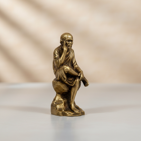 Sai Baba Statue – 4 x 1.5 Inches | Brass Saibaba Idol / Sai Baba Murti for Home Temple & Pooja Decor - Retail Maharaj