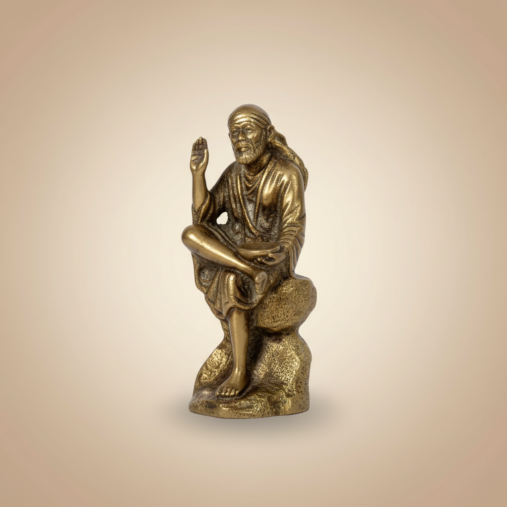 Sai Baba Statue – 4 x 1.5 Inches | Brass Saibaba Idol / Sai Baba Murti for Home Temple & Pooja Decor - Retail Maharaj
