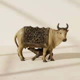 Cow & Calf Idol – 2 x 1.25 Inches | Antique Brass Kamadhenu Statue / Cow Calf Murti for Home & Pooja Decor - Retail Maharaj