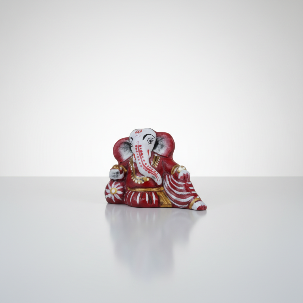 Resting Ganesh Murti – Painted Aluminium Vinayagar Statue / Resting Ganesha Idol for Pooja (2 x 2.5 Inches) - Retail Maharaj