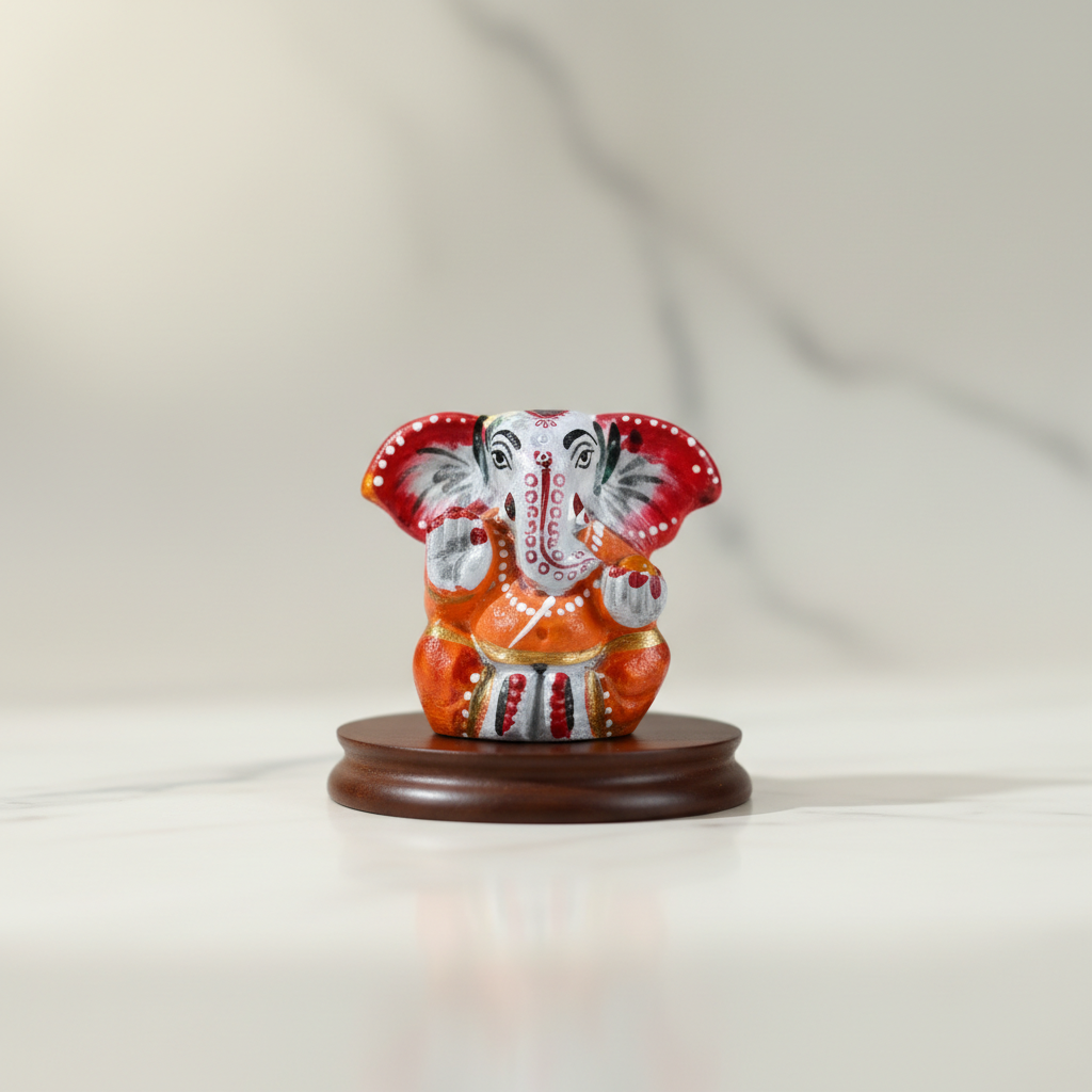 Painted Ganesh Murti – Aluminium Vinayagar Statue / Big Ear Ganesha Idol for Pooja (1 x 1.5 Inches) - Retail Maharaj