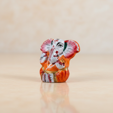 Painted Ganesh Murti – Aluminium Vinayagar Statue / Big Ear Ganesha Idol for Pooja (1 x 1.5 Inches) - Retail Maharaj
