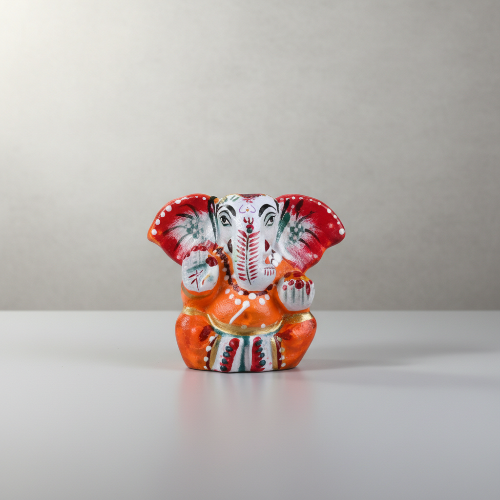 Painted Ganesh Murti – Aluminium Vinayagar Statue / Big Ear Ganesha Idol for Pooja (1 x 1.5 Inches) - Retail Maharaj