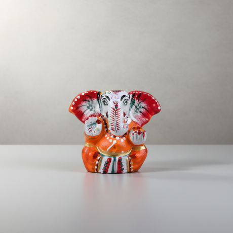 Painted Ganesh Murti – Aluminium Vinayagar Statue / Big Ear Ganesha Idol for Pooja (1 x 1.5 Inches) - Retail Maharaj