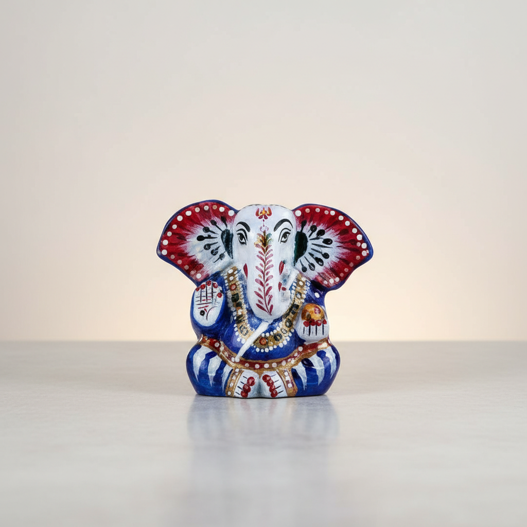 Painted Ganesh Murti – Aluminium Vinayagar Statue / Big Ear Ganesha Idol for Pooja (5 x 2.25 Inches) - Retail Maharaj