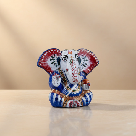 Painted Ganesh Murti – Aluminium Vinayagar Statue / Big Ear Ganesha Idol for Pooja (5 x 2.25 Inches) - Retail Maharaj
