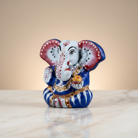 Painted Ganesh Murti – Aluminium Vinayagar Statue / Big Ear Ganesha Idol for Pooja (5 x 2.25 Inches) - Retail Maharaj
