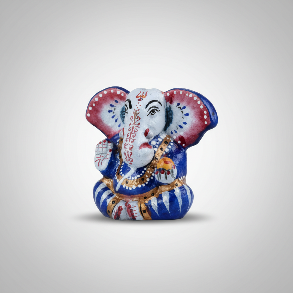 Painted Ganesh Murti – Aluminium Vinayagar Statue / Big Ear Ganesha Idol for Pooja (5 x 2.25 Inches) - Retail Maharaj