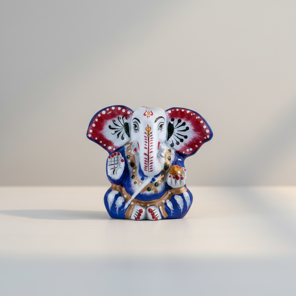 Painted Ganesh Murti – Aluminium Vinayagar Statue / Big Ear Ganesha Idol for Pooja (5 x 2.25 Inches) - Retail Maharaj