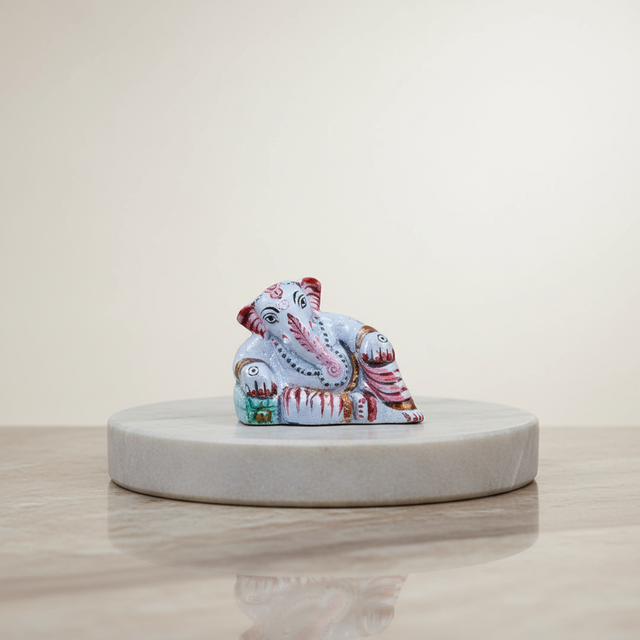 Resting Ganesh Murti – Aluminium Vinayagar Statue / Painted Ganpati Murti for Pooja (1 x 1.75 Inches) - Retail Maharaj