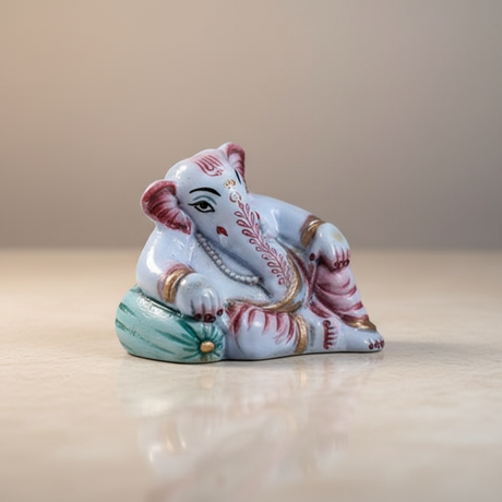 Resting Ganesh Murti – Aluminium Vinayagar Statue / Painted Ganpati Murti for Pooja (1 x 1.75 Inches) - Retail Maharaj