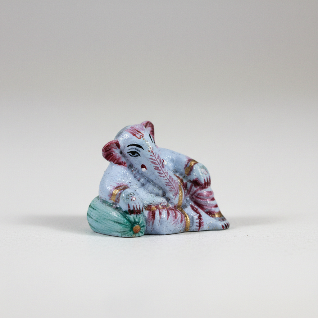 Resting Ganesh Murti – Aluminium Vinayagar Statue / Painted Ganpati Murti for Pooja (1 x 1.75 Inches) - Retail Maharaj