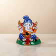 Painted Metal Sitting Ganpati Idol / Vinayaka Statue for Pooja (3 x 4.5 Inches) - Retail Maharaj