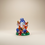 Painted Metal Sitting Ganpati Idol / Vinayaka Statue for Pooja (3 x 4.5 Inches) - Retail Maharaj