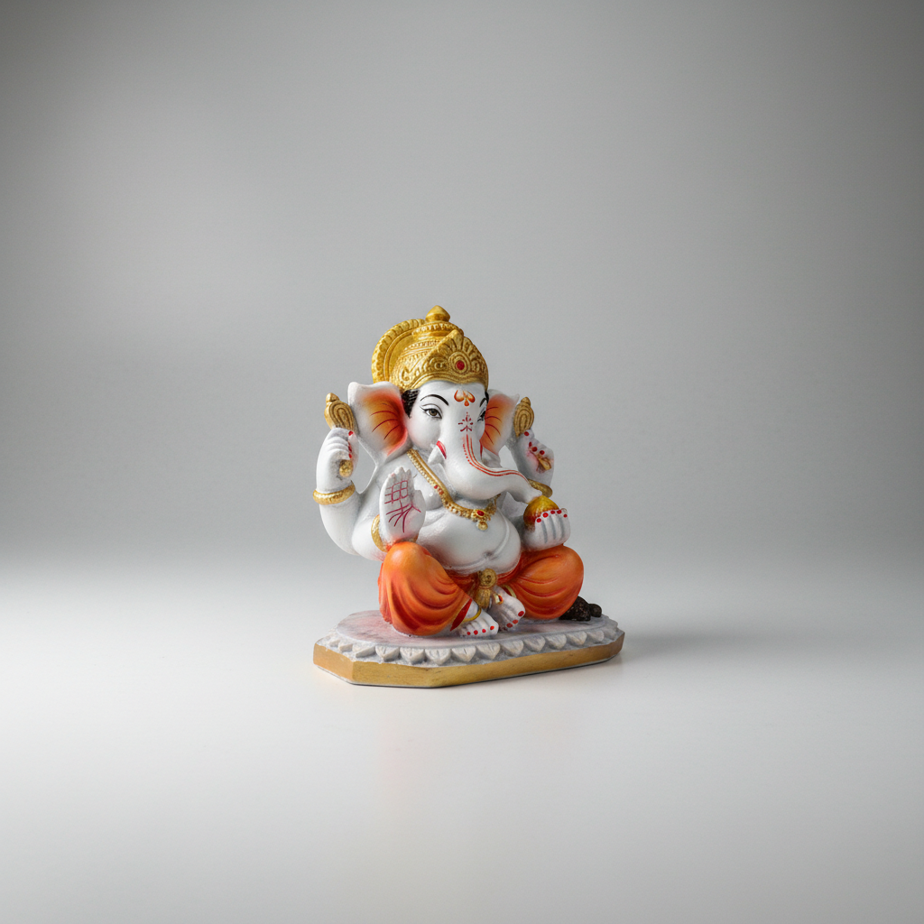 Ganesh Murti Sitting On Base – Painted Metal Vinayaka Statue / Ganpati Murti for Worship & Pooja (6 x 5 Inches) - Retail Maharaj