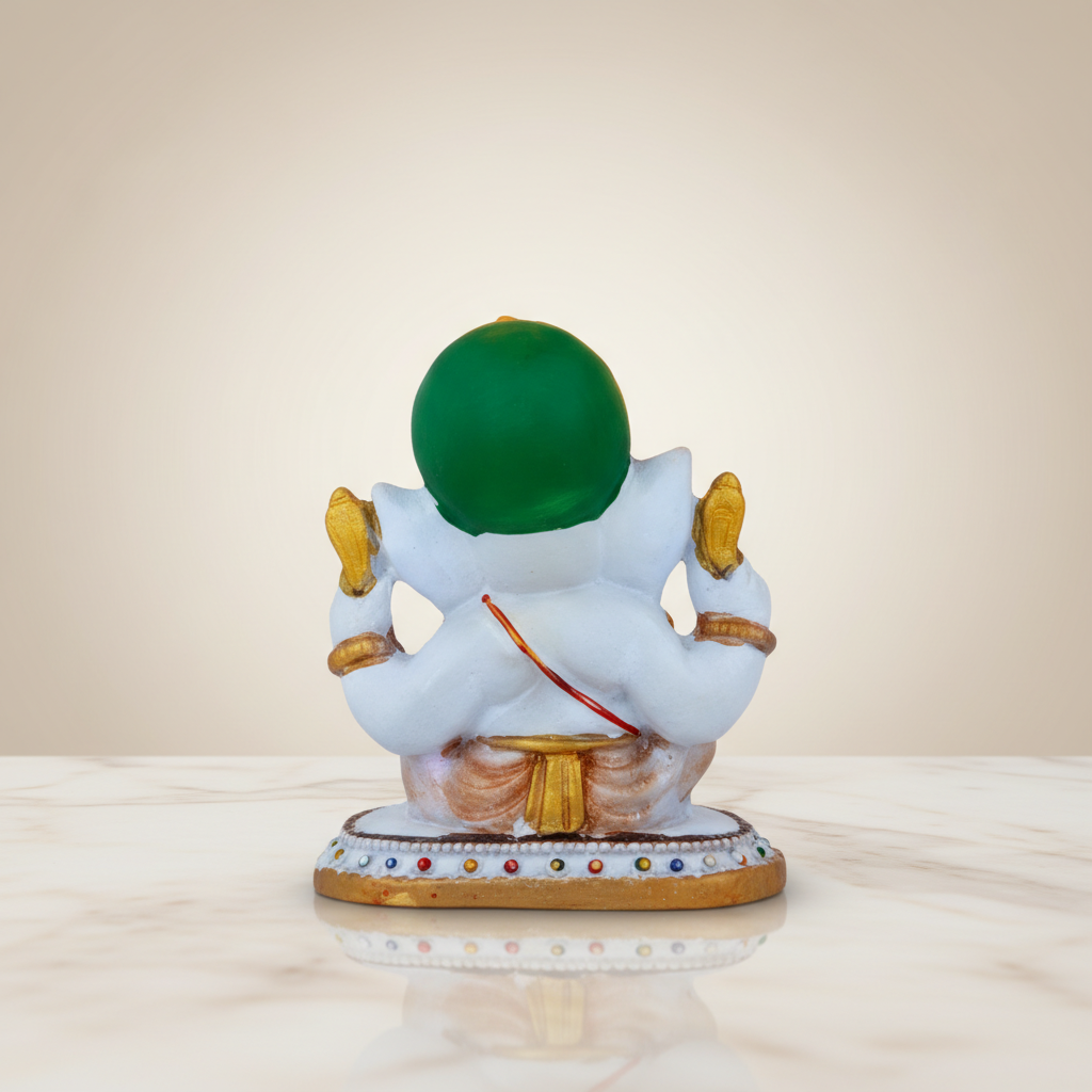 Ganesh Murti Sitting On Base – Painted Metal Vinayaka Statue / Ganpati Murti for Worship & Pooja (6 x 5 Inches) - Retail Maharaj