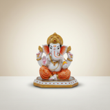 Ganesh Murti Sitting On Base – Painted Metal Vinayaka Statue / Ganpati Murti for Worship & Pooja (6 x 5 Inches) - Retail Maharaj