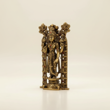 Guruvayurappan Idol – Metal & Antique Gold Polish Guruvayurappan Statue for Table Top (3.75 x 2 Inches) - Retail Maharaj
