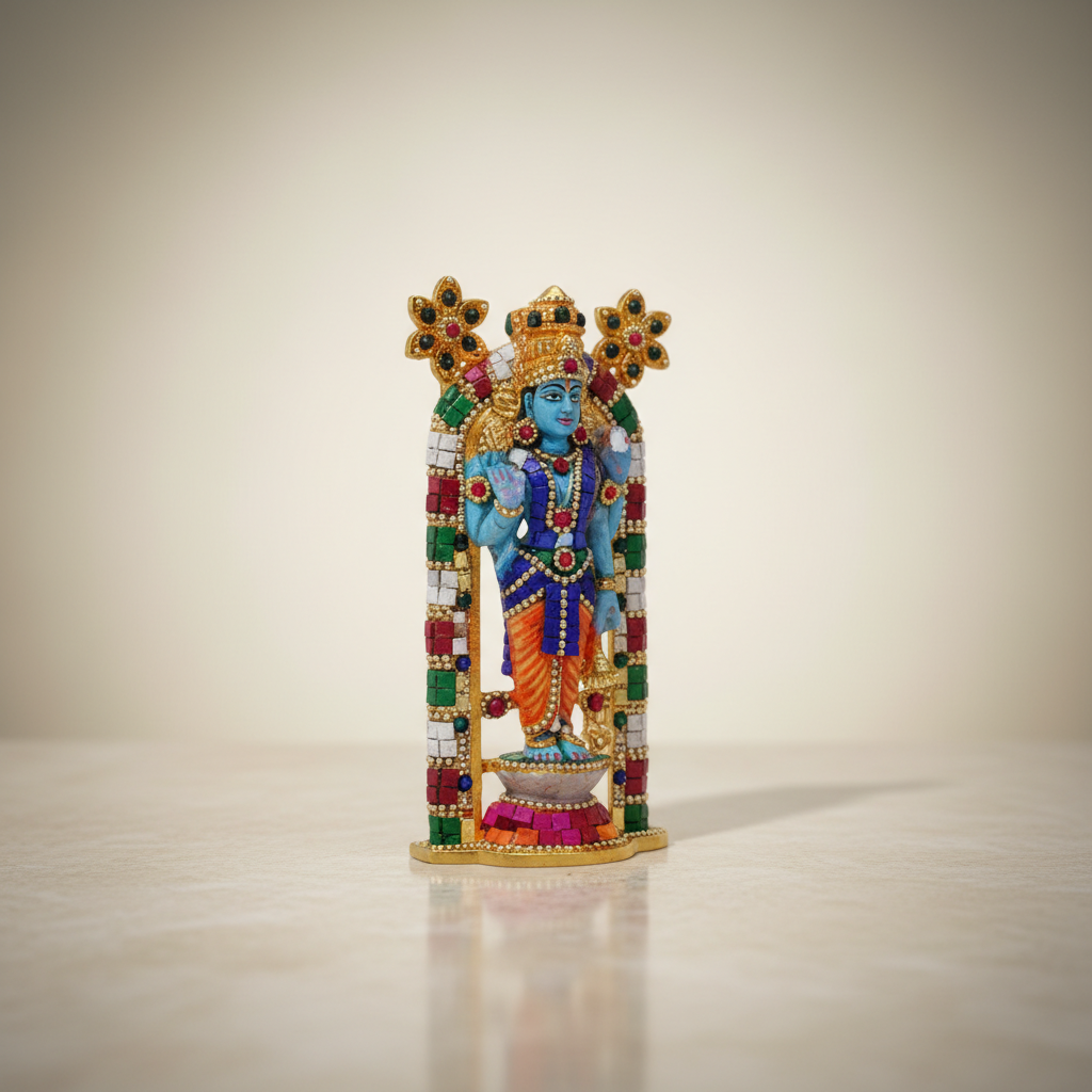 Guruvayurappan Idol – Metal & Coloured Guruvayurappan Statue for Worship & Table Top (3.75 x 2 Inches) - Retail Maharaj