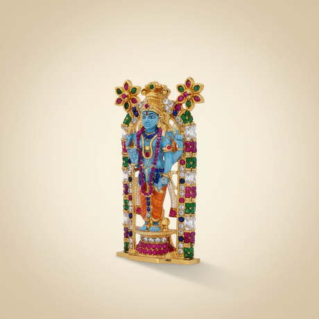 Guruvayurappan Idol – Metal & Coloured Guruvayurappan Statue for Worship & Table Top (3.75 x 2 Inches) - Retail Maharaj