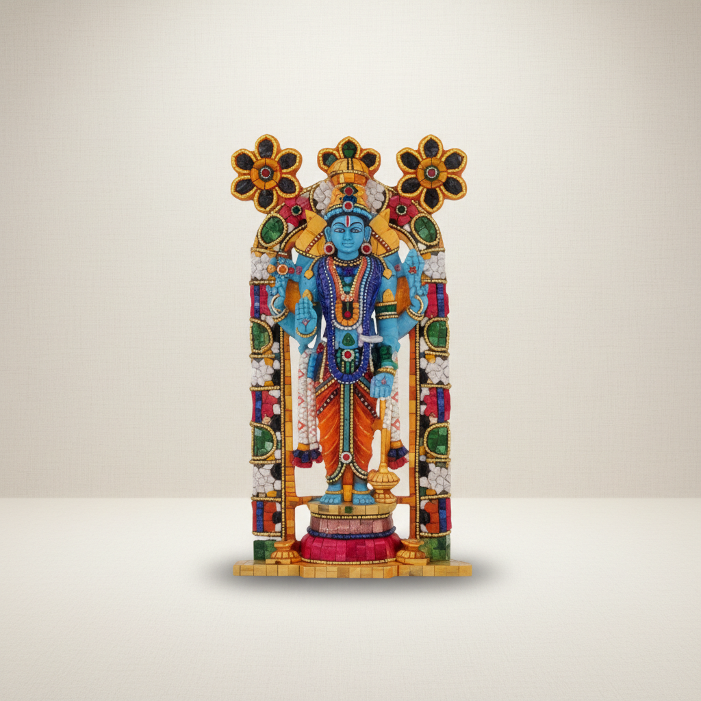 Guruvayurappan Idol – Metal & Coloured Guruvayurappan Statue for Worship & Table Top (3.75 x 2 Inches) - Retail Maharaj