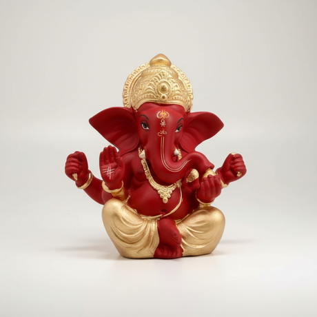 Ganesh Murti – Metal Gold Polish Sitting Ganpati Idol / Vinayaka Statue for Pooja (2 x 1.75 Inches) - Retail Maharaj