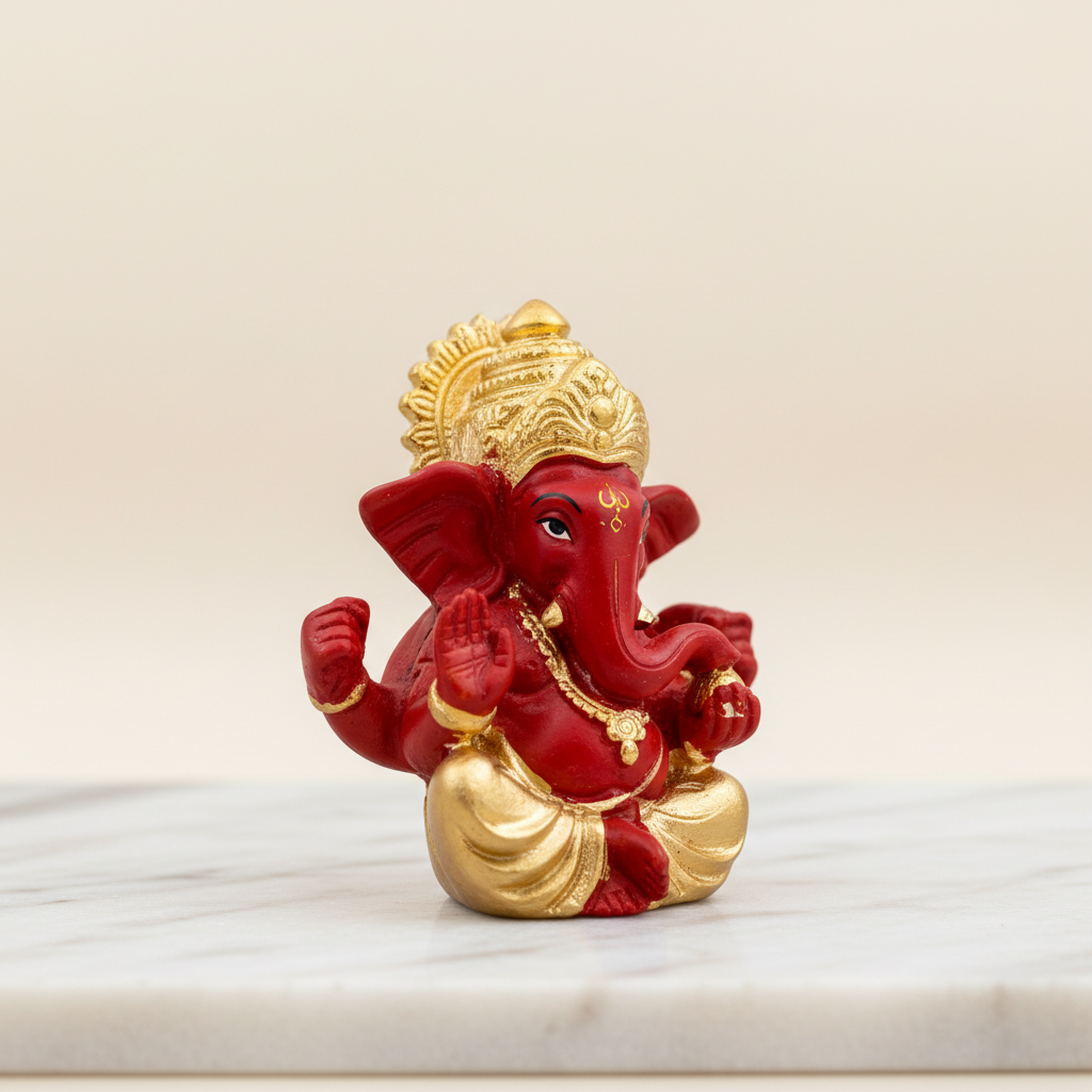 Ganesh Murti – Metal Gold Polish Sitting Ganpati Idol / Vinayaka Statue for Pooja (2 x 1.75 Inches) - Retail Maharaj