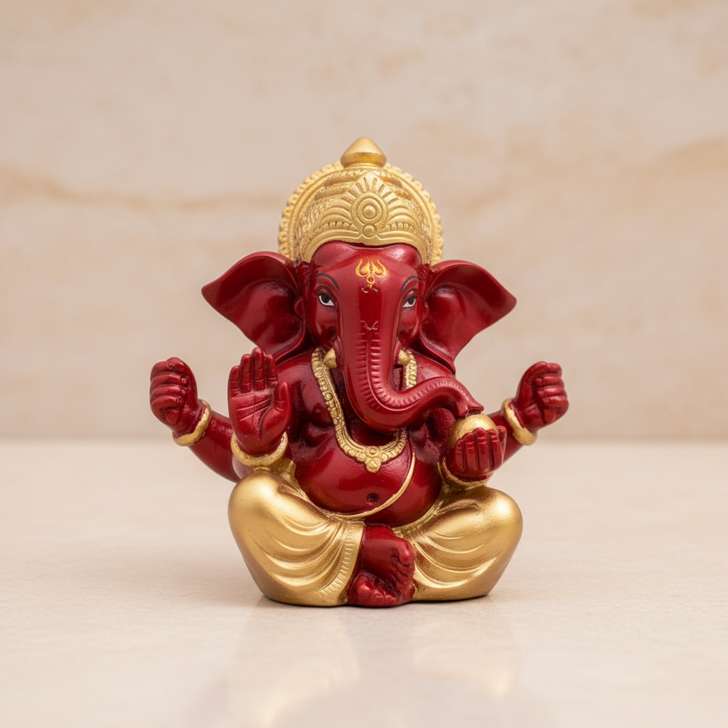 Ganesh Murti – Metal Gold Polish Sitting Ganpati Idol / Vinayaka Statue for Pooja (2 x 1.75 Inches) - Retail Maharaj
