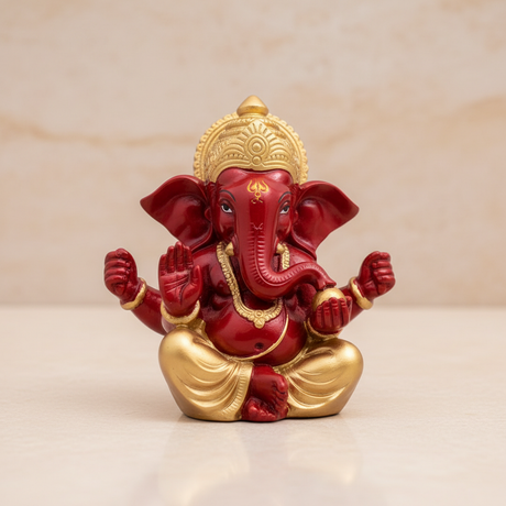 Ganesh Murti – Metal Gold Polish Sitting Ganpati Idol / Vinayaka Statue for Pooja (2 x 1.75 Inches) - Retail Maharaj