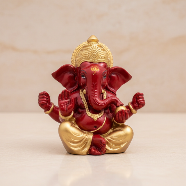 Ganesh Murti – Metal Gold Polish Sitting Ganpati Idol / Vinayaka Statue for Pooja (2 x 1.75 Inches) - Retail Maharaj